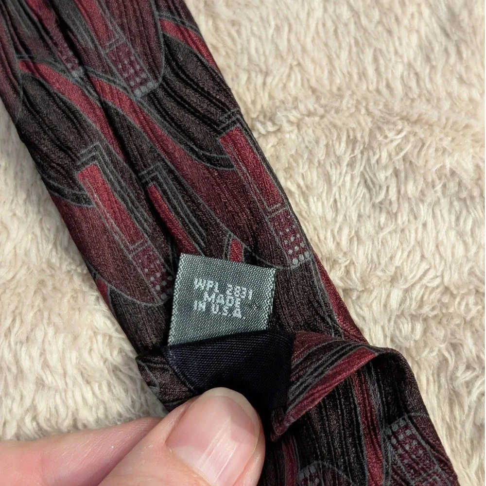Zylos George Machado Silk Tie Set Geometric Abstract Blue Burgundy Red OS